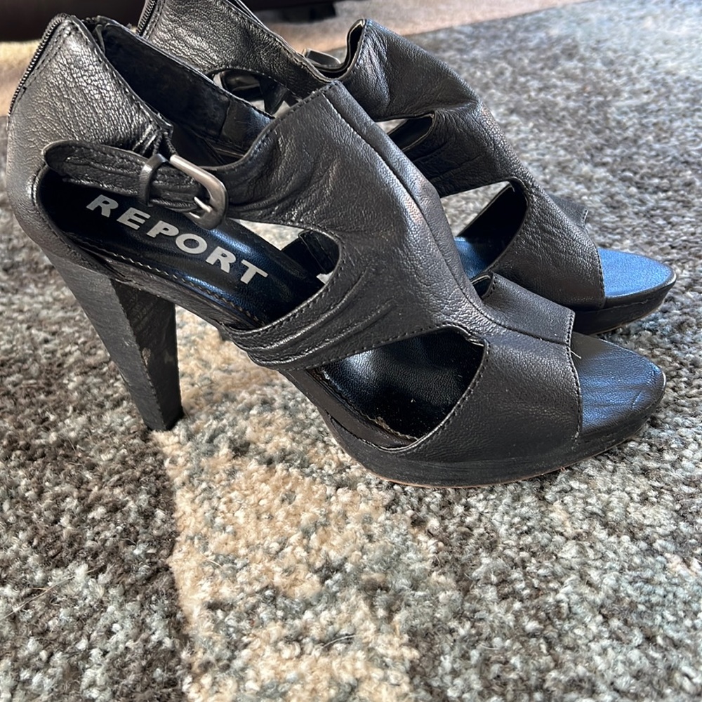 Report black 3 inch platform heel open toe shoes